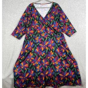 Popsy Floral Fit & Flare Dress Multi Floral Womens 22 US 18 Whimsical Artsy